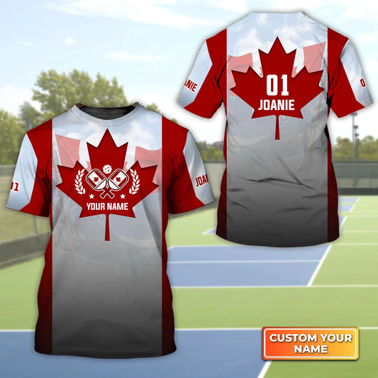 Pickleball Canada Flag Personalized Name 3D Tshirt QB95 Gift For Pickleball Player PKL0150