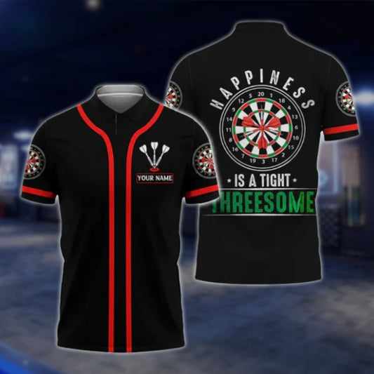 Happiness Is A Tight Threesome Custom Humorous Mens Darts Polo Shirt, Custom Funny Dart Shirts DAT0297