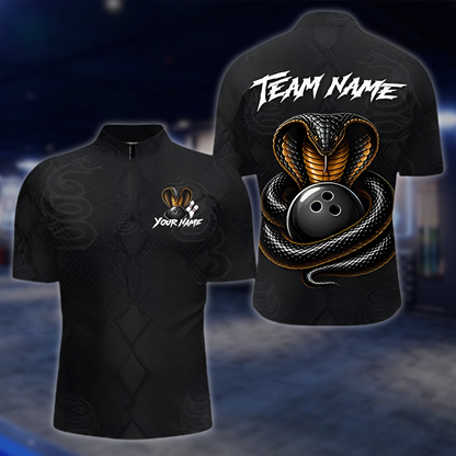 Personalized Cobra Snake Black Mens Bowling Jersey, Custom Snake Bowling Shirt For Team BZ0909 BOW0027