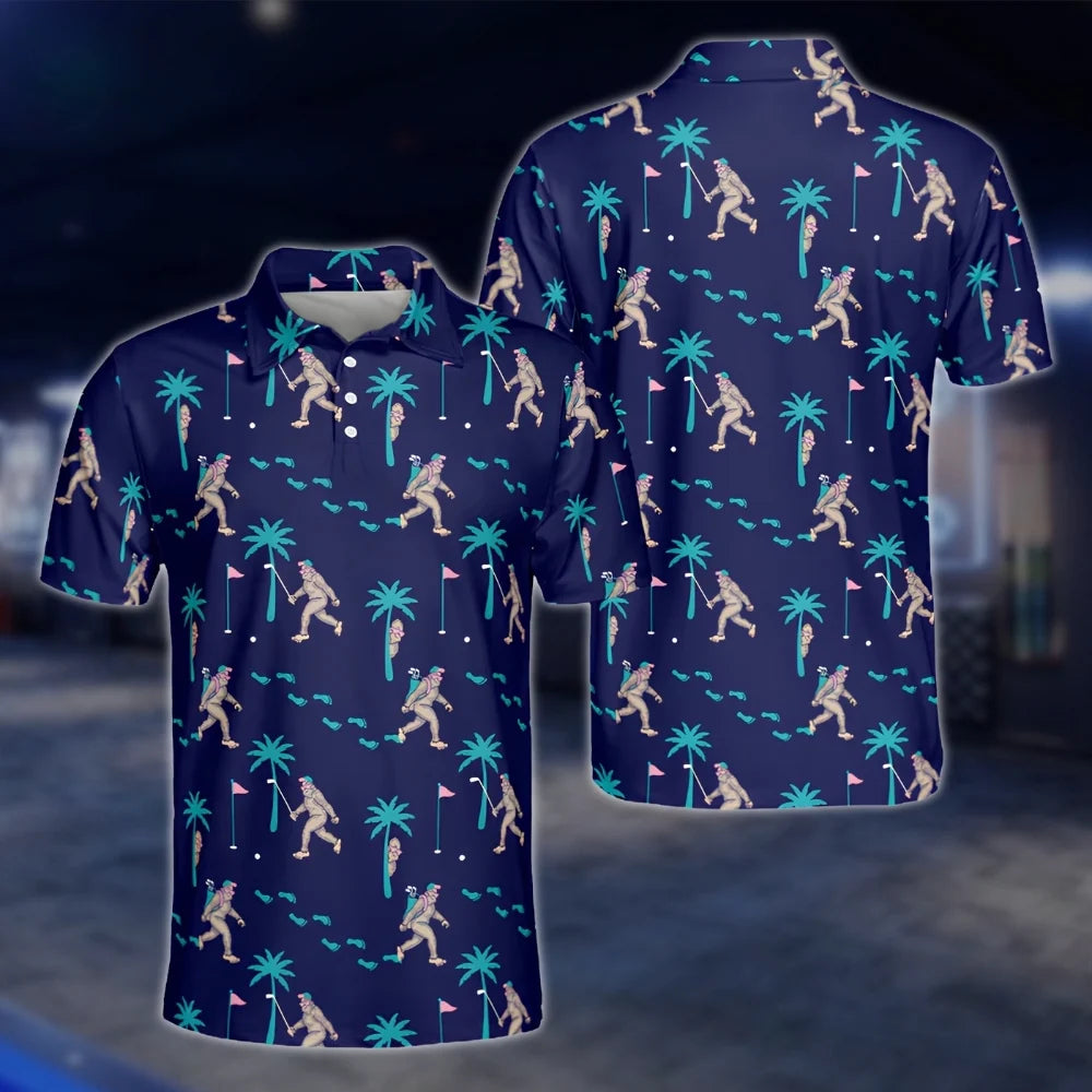 Mens Bigfoot Sasquatch Navy Golf Polo Shirts, Bigfoot Golf Shirt GOF0201