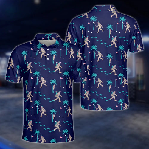 Mens Bigfoot Sasquatch Navy Golf Polo Shirts, Bigfoot Golf Shirt GOF0201