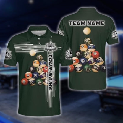Custom Green Billiard Team Polo Shirt Mens, Custom Pool Billiard Shirts BLD0079