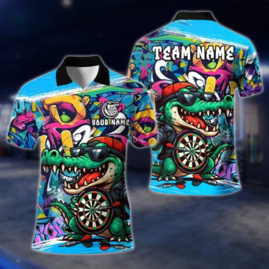 Crocodile Graffiti Custom Mens Dart Polo Shirt, Custom Crocodile Dart Team Shirts DAT0393