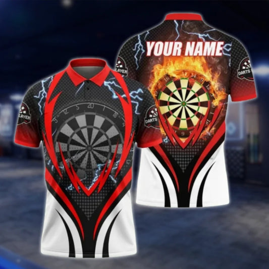 Custom Dartboard Fire Men's Dart Polo Shirt, Custom Name Dart Shirts DAT0394