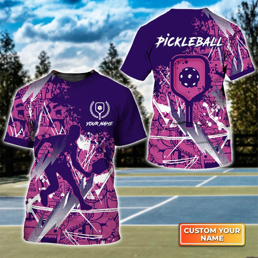 Pickleball - Scritch Man Purple Pink Pattern Personalized Name 3D Tshirt QB95 Gift For Pickleball Player PKL0141