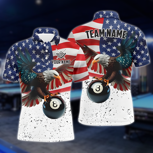 Custom American Eagle 8 Ball Billiard Polo Shirt Mens, Custom Eagle Patriotic Billiard Team Shirts BLD0239