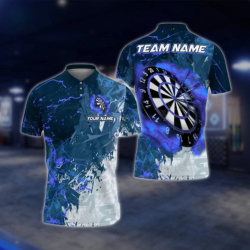 Custom Team Blue Black White Grunge Dart Polo Shirt For Men, Custom Dart Team Shirts DAT0330