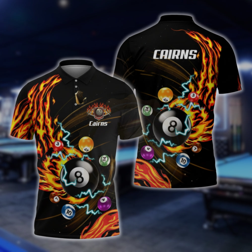 Custom Flame 8 Ball Billiard Polo Shirt For Men, Custom Flame Billiard Shirts BLD0072