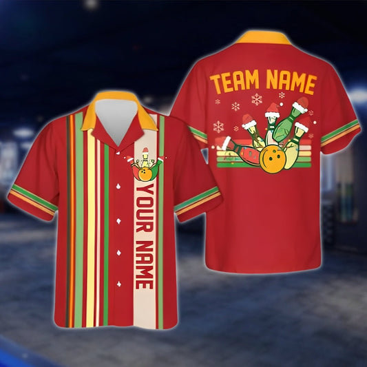 Custom Christmas Bowling Hawaiian Shirt Men And Women, Custom Team Xmas Bowling Shirts BE0087 BOW0330