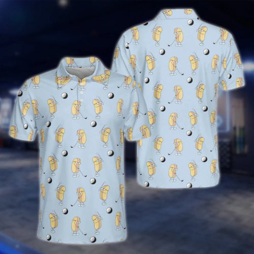 Mens Funny Hot Dog Golf Polo Shirt Blue, Hot Dog Lover Golf Shirt GOF0141