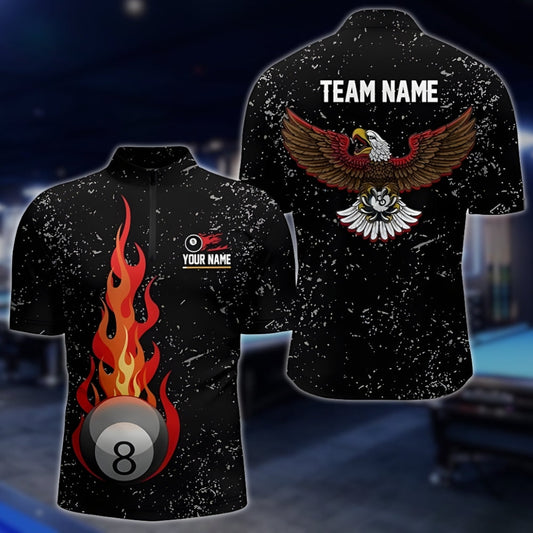 Custom Flame 8 Ball Eagle Billiard Jersey Mens, Custom Eagle Pool Billiard Team Shirts BLD0198