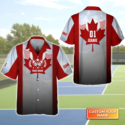 Pickleball Canada Flag Personalized Name 3D Hawaiian Shirt QB95 Gift For Pickleball Player PKL0148