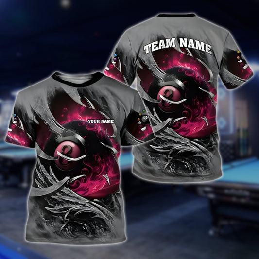 Custom Team 8 Ball TShirts For Men And Women, Custom Flaming 8 Ball Billiard Team Shirts BLD0272