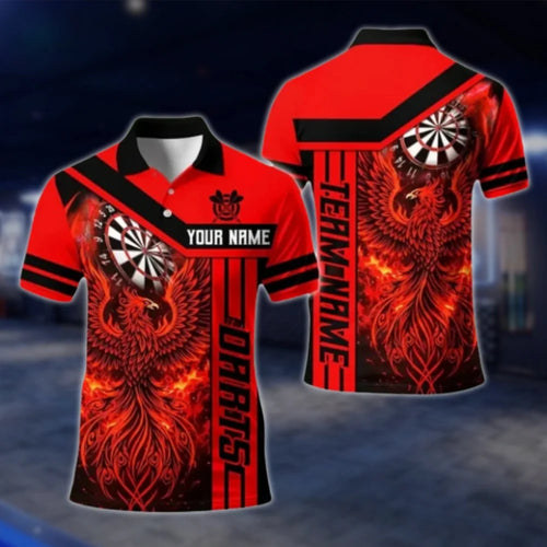 Phoenix Red Flame Custom Mens Darts Polo Shirt, Custom Phoenix Dart Team Shirts DAT0318