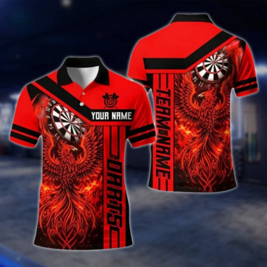 Phoenix Red Flame Custom Mens Darts Polo Shirt, Custom Phoenix Dart Team Shirts DAT0318