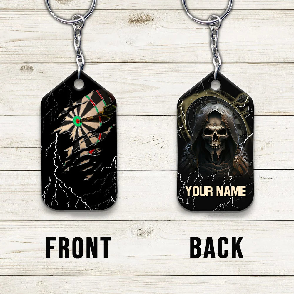 Bullseye Dartboard Thunder Personalized Name 3D Grim Reaper And Darts Keychain For Dart Team Player ORN0173
