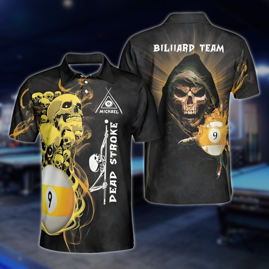 Custom Skull 9 Ball Billiard Polo Shirt For Mens, Custom Skull Billiaard Team Shirts BLD0179