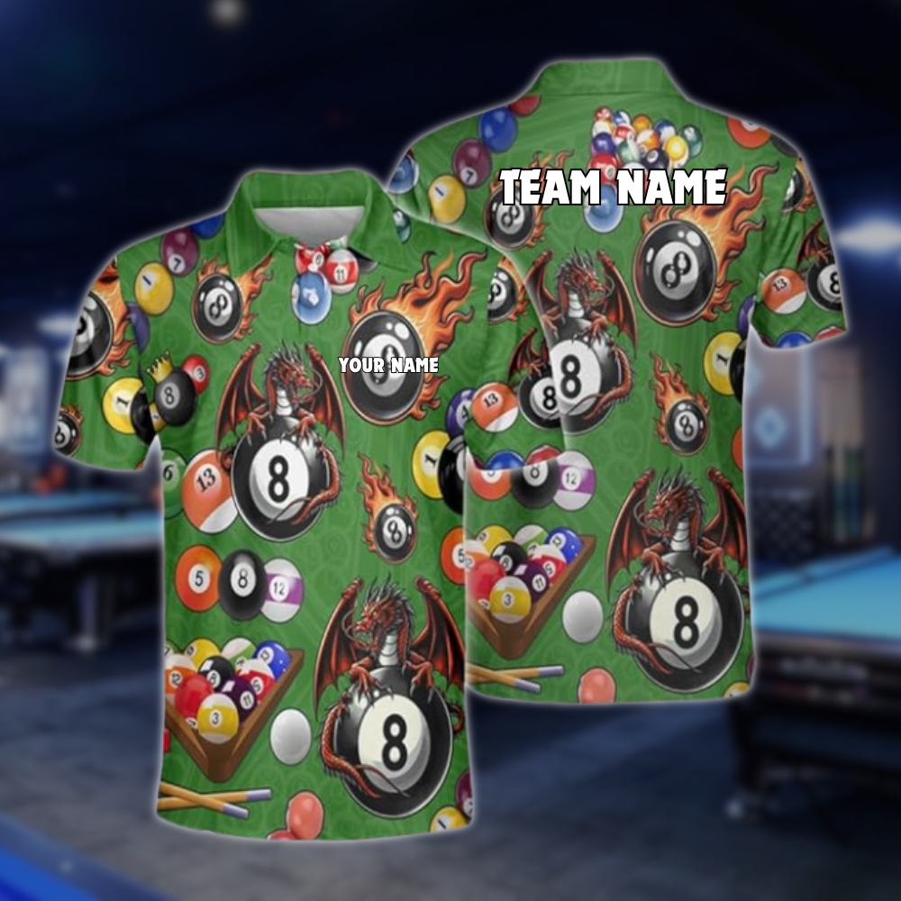 Custom Fly Dragon Flame 8 Ball Billiard Men Polo Shirt, Custom Dragon Billiard Shirts For Team BLD0157