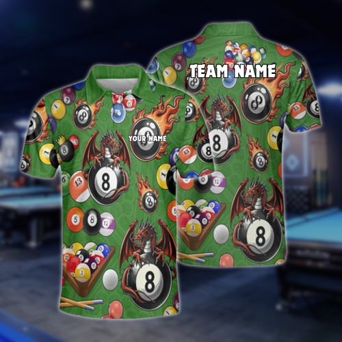 Custom Fly Dragon Flame 8 Ball Billiard Men Polo Shirt, Custom Dragon Billiard Shirts For Team BLD0157