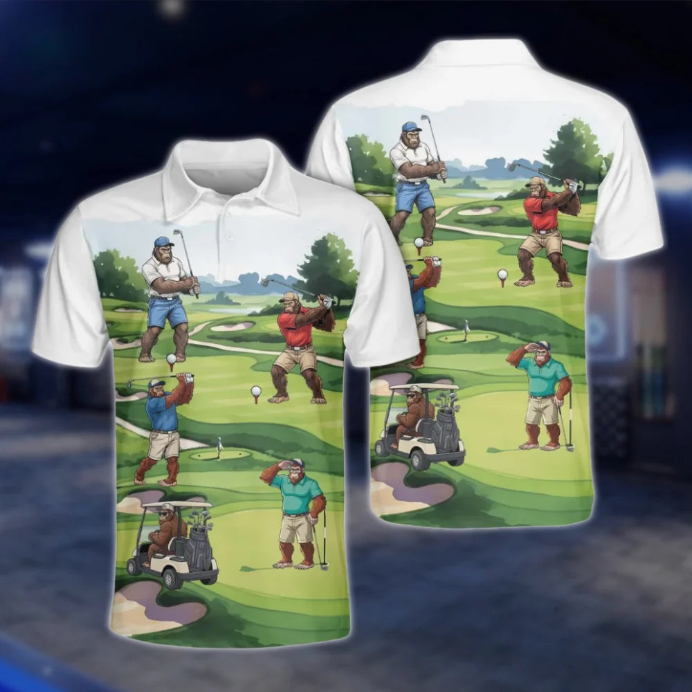 Bigfoot Sasquatch Golf Polo Shirt For Men, Bigfoot Golf Shirts GOF0080