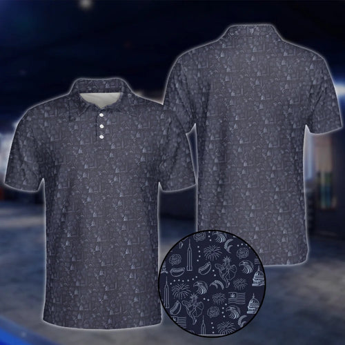 4th Of July Patriotic Pattern Mens Navy Golf Polo Shirts, 4th Of July Golf Shirts GOF0226