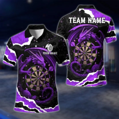 Dragon Custom Mens Purple Dart Polo Shirt, Custom Dragon Dart Team Shirts DAT0331