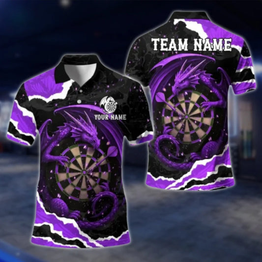 Dragon Custom Mens Purple Dart Polo Shirt, Custom Dragon Dart Team Shirts DAT0331