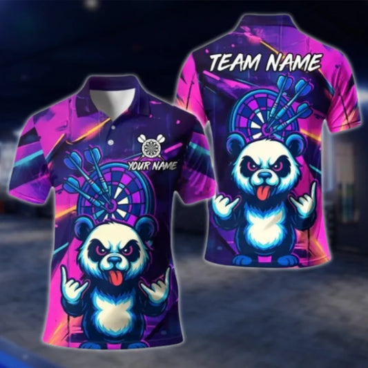 Custom Panda Funny Darts Polo Shirt For Men, Custom Team Panda Dart Shirts DAT0412