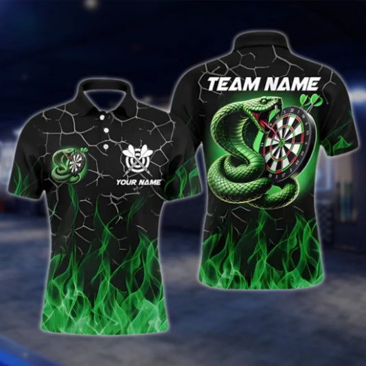 Snake Green Flame Custom Dart Polo Shirt For Men, Custom Snake Darts Team Shirts DAT0378