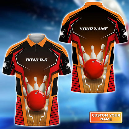 Mens Bowl Pin And Red Bowling Ball Personalized Name 3D Polo Shirt QB95 ORN0277