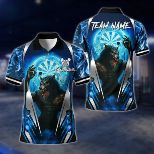 Custom Mens Werewolf Dart Polo Shirt, Custom Wolf Darts Team Shirts DAT0366