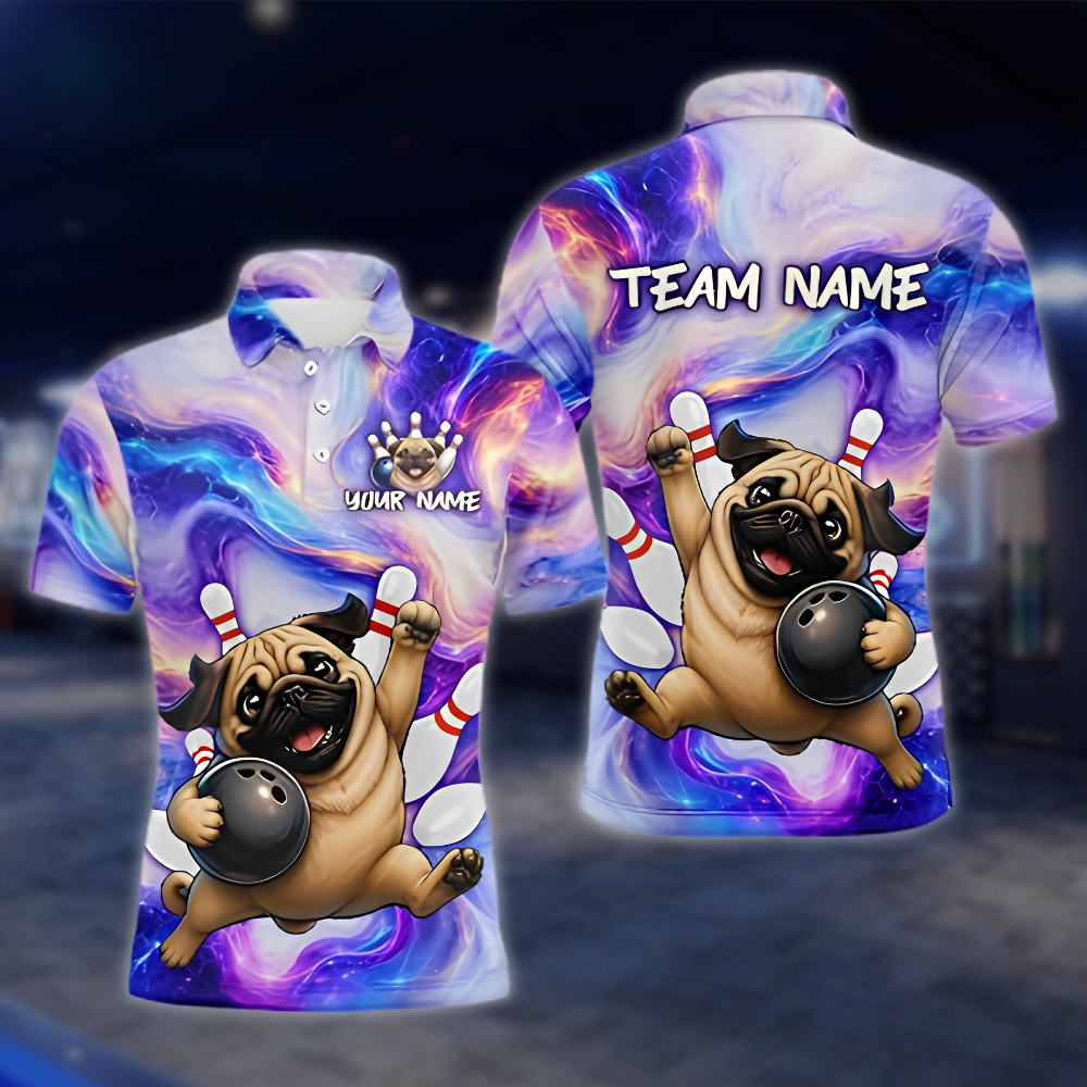 Personalized Bulldog Galaxy Bowling Polo Shirt Mens, Custom Team Bulldog Bowling Shirts BZ0885 BOW0058