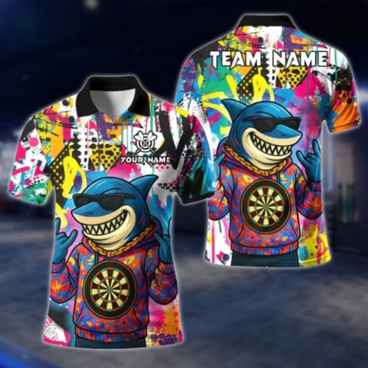 Custom Shark Hiphop Graffiti Men's Dart Polo Shirt, Custom Team Shark Dart Shirts DAT0383