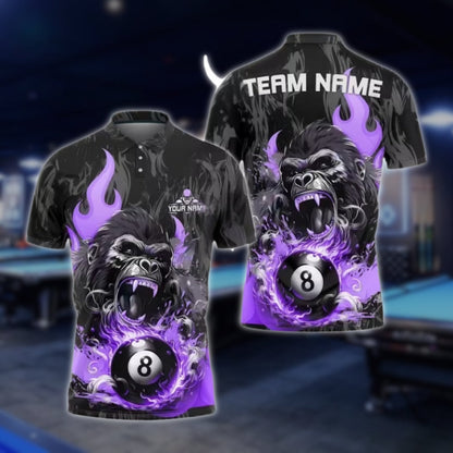 Custom Gorilla 8 Ball Billiard Men's Polo Shirts, Custom Gorilla Billiard Shirts For Team BLD0137