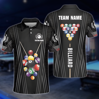 Custom Team Black Billiard Polo Shirt For Mens, Custom Billiard Shirts BLD0025