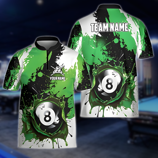 Custom White Green 8 Ball Billiard Men Jersey, Custom 8 Ball Pool Team Shirts BLD0262