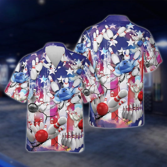 American Flag Red White Blue Bowling Hawaiian Shirt For Men And Women, Patriotic Bowling Shirts For 4th Of July BZ0232 BOW0308