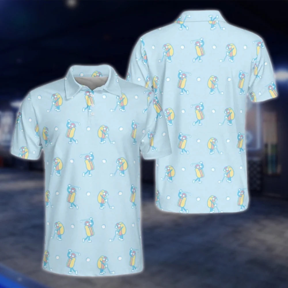 Funny Hot Dog Blue Golf Polo Shirt For Men, Hot Dog Golf Shirt GOF0143