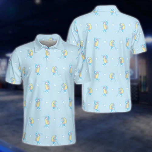 Funny Hot Dog Blue Golf Polo Shirt For Men, Hot Dog Golf Shirt GOF0143