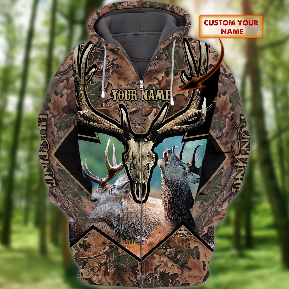 Hunting - Personalized Name 3D Zipper hoodie 110 - Mitru HNT0036