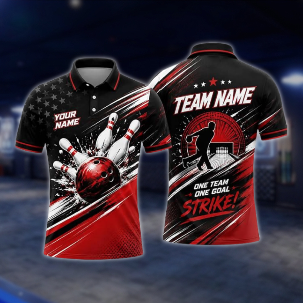 One Team One Goal Personalized Mens Bowling Polo Shirt, Custom Team Bowling Shirt BZ0920 BOW0021