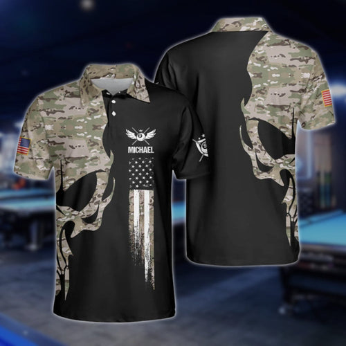 Skull Camouflage Custom Billiard Shirts for Men, Custom Billiard Shirts for Team, Billiard Polo Shirts BLD0008