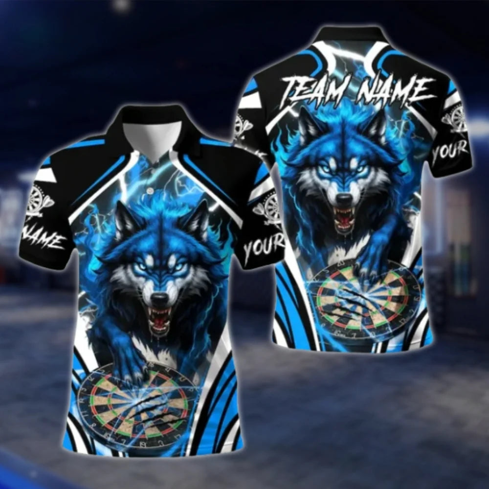 Custom Mens Wolf Thunder Lightning Dart Polo Shirt, Custom Wolf Team Dart Shirts DAT0314