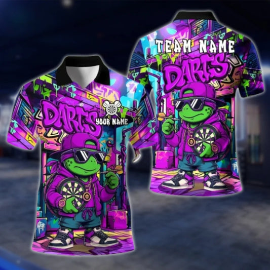 Turtle Graffiti Custom Mens Dart Polo Shirt Purple, Custom Turtle Darts Team Shirts DAT0410