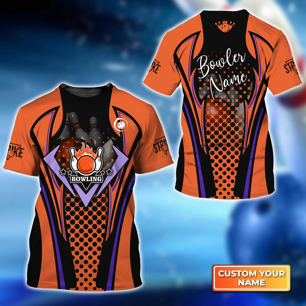 Personalized 3D Bowling T-Shirt for Men Women Bowling Lovers, Gift for Bowl Team Players, Sport Bowler Enthusiast, Custom Name Pins and Ball Apparel ORN0219