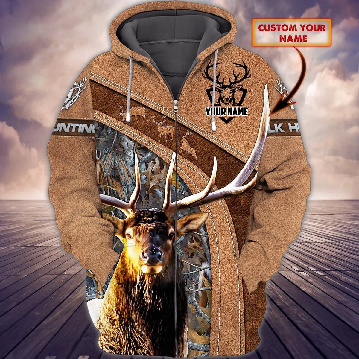 Elk Hunting - Personalized Name 3D Zipper Hoodie - 142 HNT0021