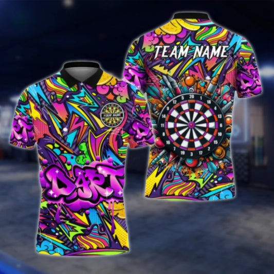 Personalized Graffiti Dart Team Polo Shirt For Men, Custom Graffiti Dart Shirts DAT0321