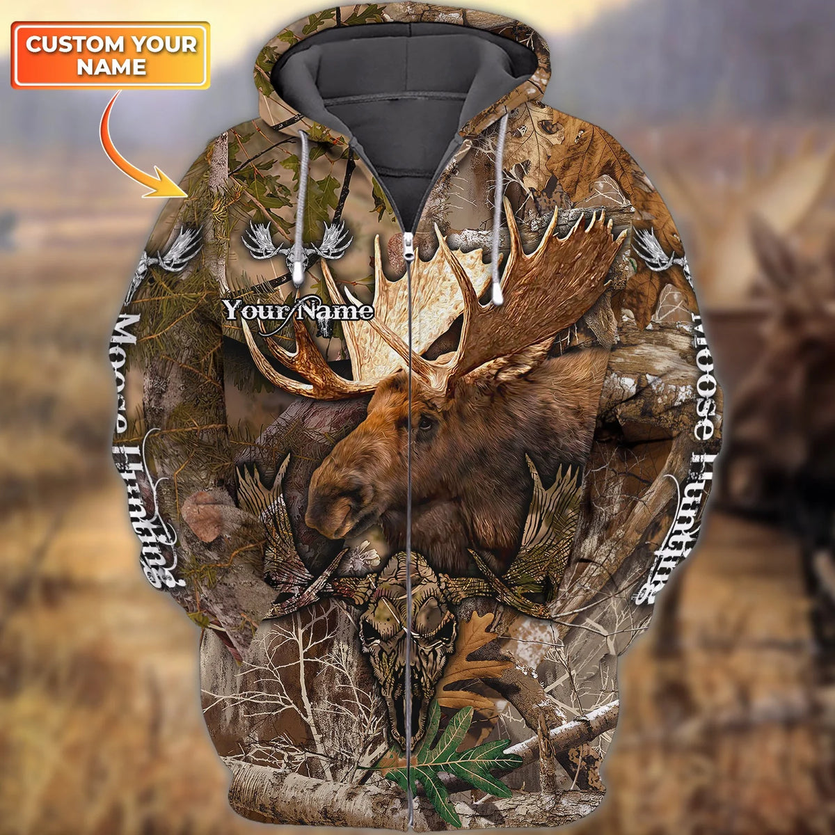 Moose Hunting - Personalized Name 3D Zipper Hoodie - 202 HNT0092