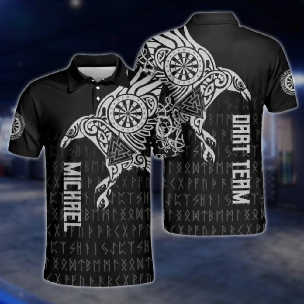 Custom Tribal Black White Dart Polo Shirt Mens, Custom Tribal Dart Team Shirts DAT0241