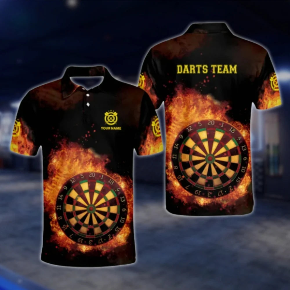 Custom Fire Dartboard Mens Dart Polo Shirt, Custom Flame Dart Team Shirts DAT0246